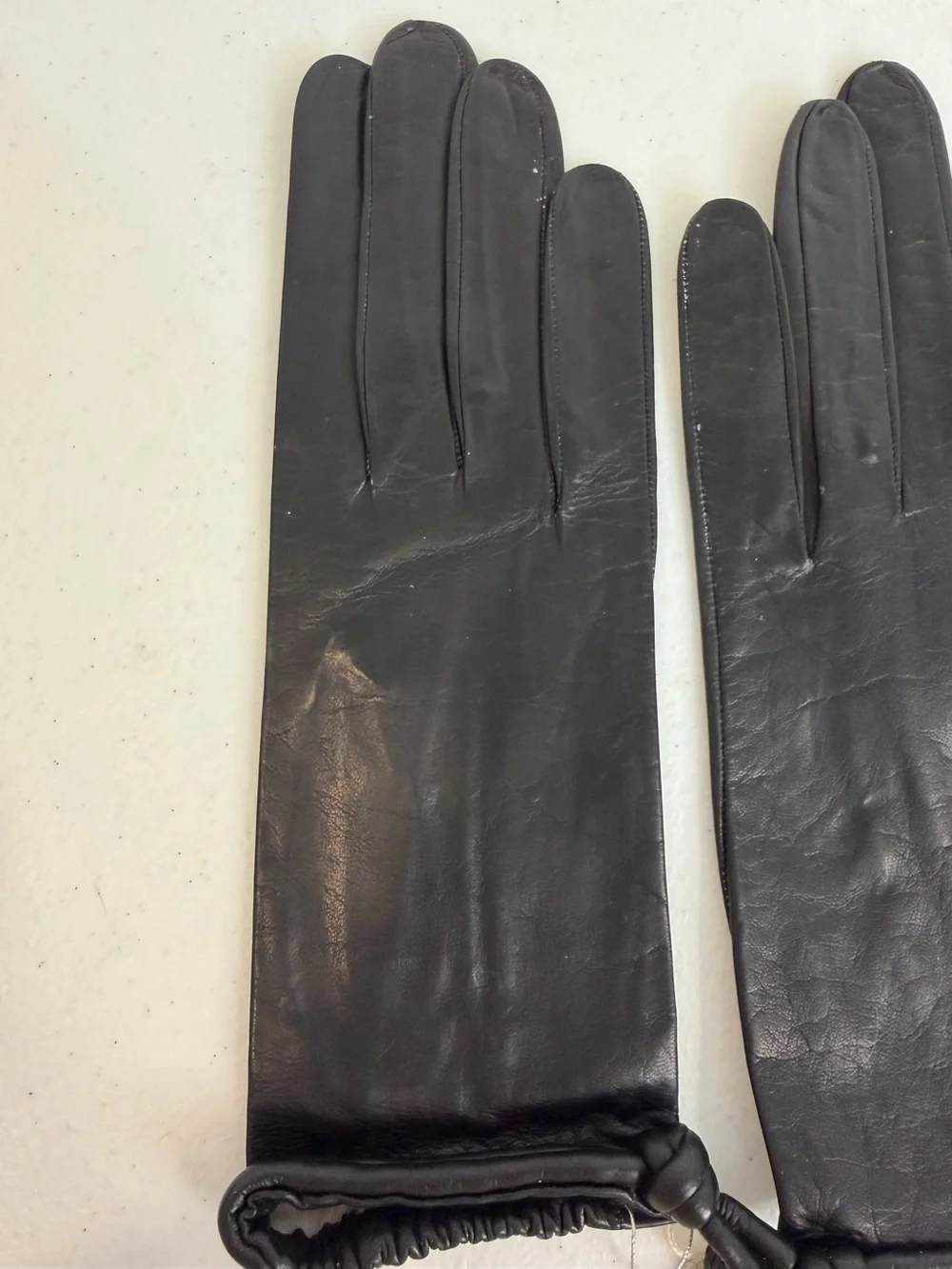 Vintage Christian Dior Black Leather Gloves Rolled Cuff Size 7½